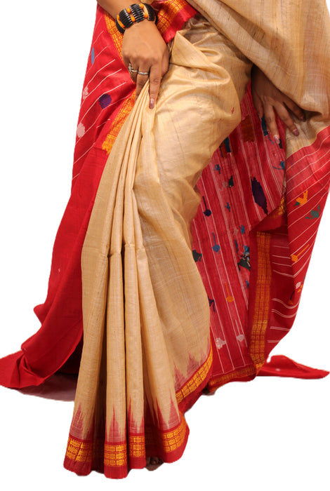 Tussar Silk Saree – Natural Golden Sheen with Tribal Elegance - Samanta Factory