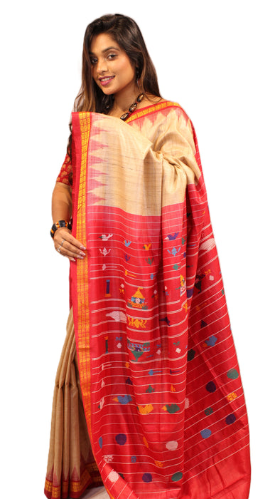 Tussar Silk Saree – Natural Golden Sheen with Tribal Elegance - Samanta Factory