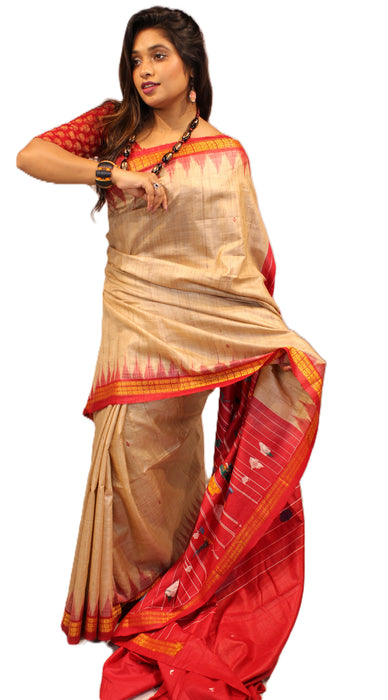 Tussar Silk Saree – Natural Golden Sheen with Tribal Elegance - Samanta Factory