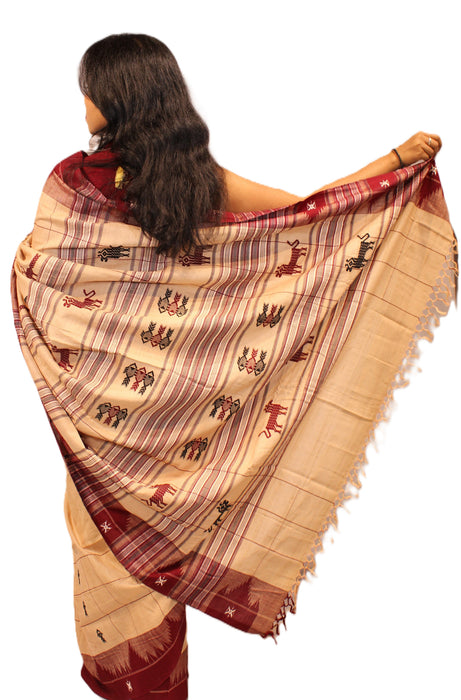 Kotpad Saree – Handwoven Tribal Design in Natural Aul Dye - Samanta Factory