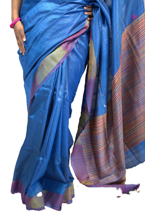 Tussar Silk Saree – Elegant Wild Silk with Golden Sheen and Traditional Motifs - Samanta Factory