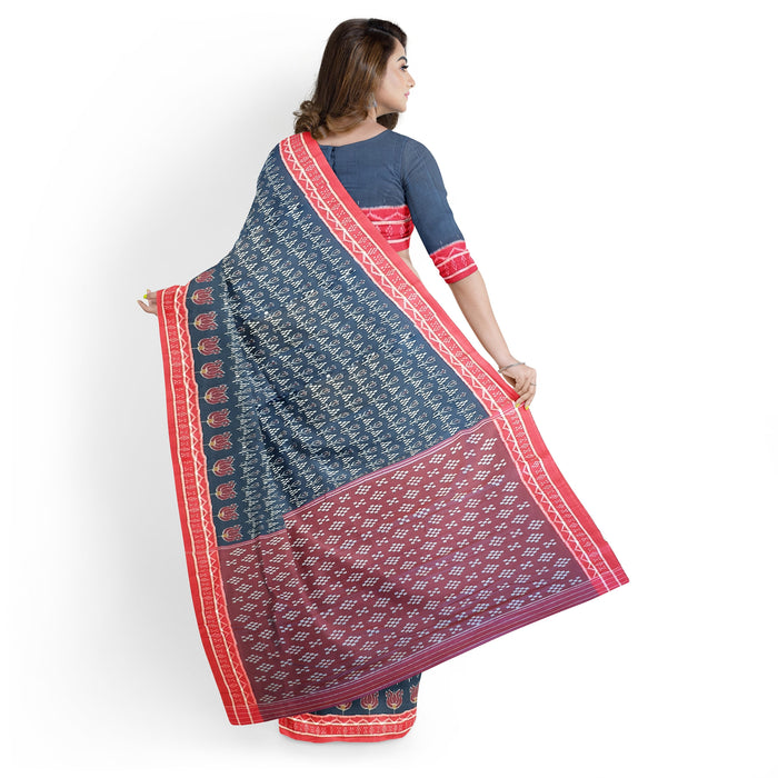 Khandua Cotton Saree – Handwoven Ikat with Traditional Odia Motifs - Samanta Factory