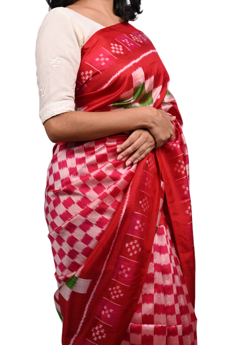 Khandua Silk Saree – Handwoven Ikat with Traditional Odisha Motifs - Samanta Factory