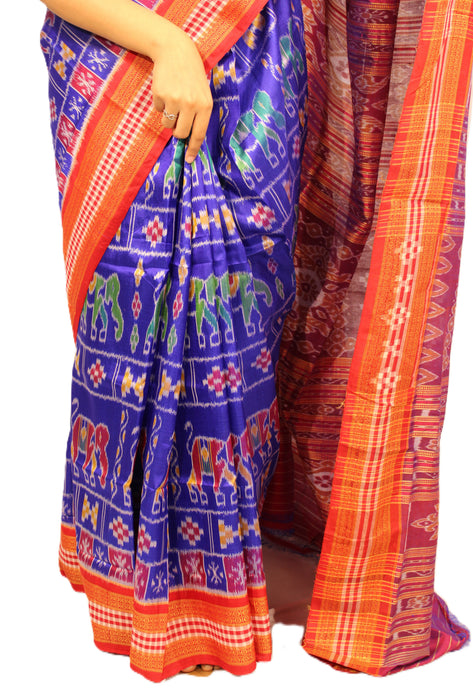 Khandua Silk Saree – Handwoven Ikat Weave with Nature-Inspired Motifs - Samanta Factory