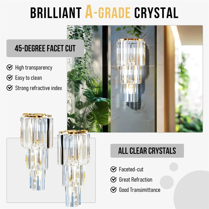 Crystal Wall Sconce – Luxurious 3- or 5-Tier LED Lighting with Gold Finish - Samanta Factory