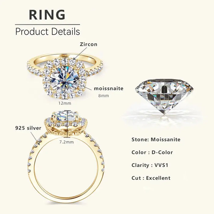 Moissanite Engagement Ring – 2ct D-Color VVS1 in 925 Sterling Silver SF