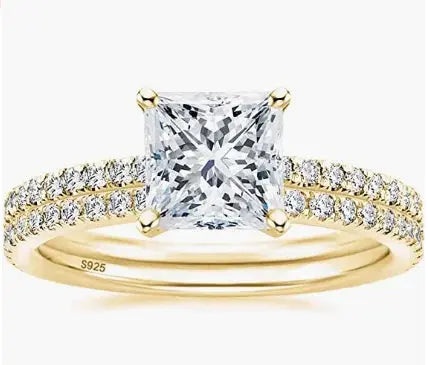 Square Cut Zircon Bridal Ring Set – 925 Sterling Silver Wedding Rings for Women SF