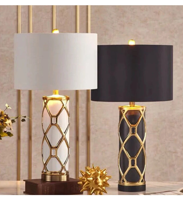 Nordic Ceramic Table Lamp – Elegant Fabric Shade Light for Bedroom & Living Room - Samanta Factory