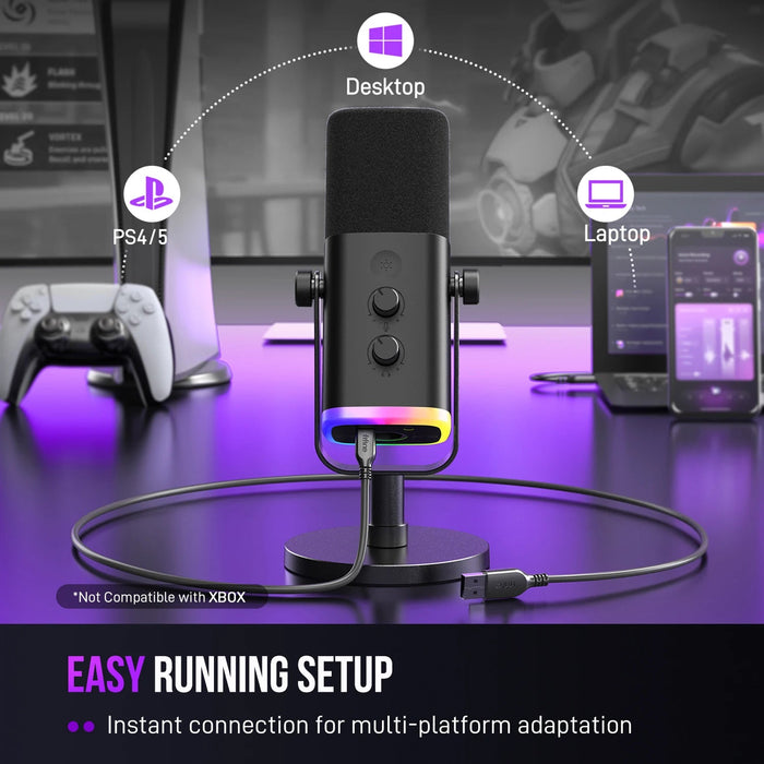 Dynamic USB/XLR Microphone – Cardioid with RGB Lighting & Noise Reduction SF