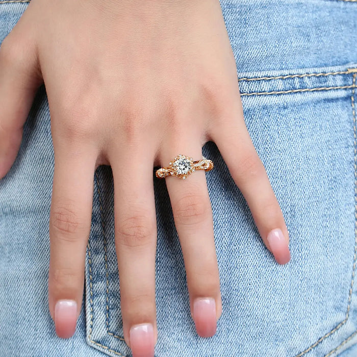 925 Sterling Silver Moissanite Ring – 1ct Skeleton Design with Zircon Accents SF