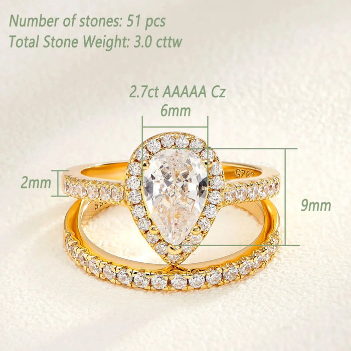 Pear Cut Bridal Ring Set – Sterling Silver With Halo Zircon Shine SF