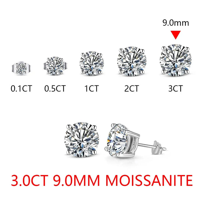 Moissanite Stud Earrings – 2ct D-Color Round Cut SF