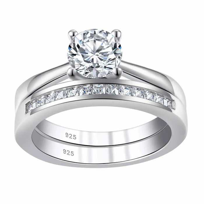 Bridal Ring Set – 1ct Round Cut Zircon in 925 Sterling Silver SF