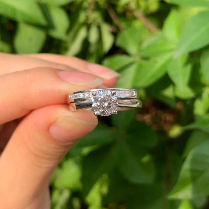 Bridal Ring Set – 1ct Round Cut Zircon in 925 Sterling Silver SF