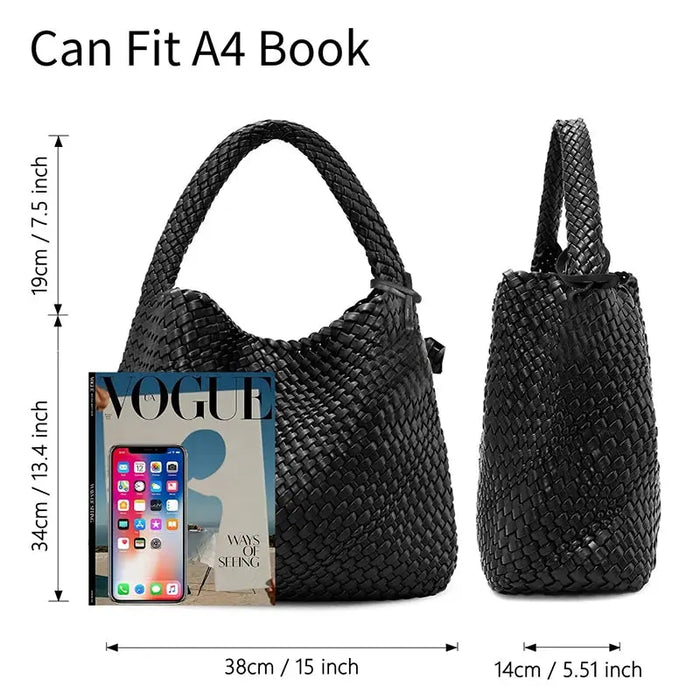 Women’s Woven PU Leather Tote Bag – Soft Handcrafted Shoulder Bag SF
