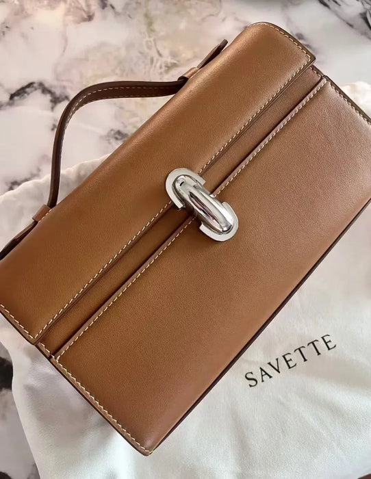 Women’s Leather Baguette Handbag – Minimalist Day Clutch SF