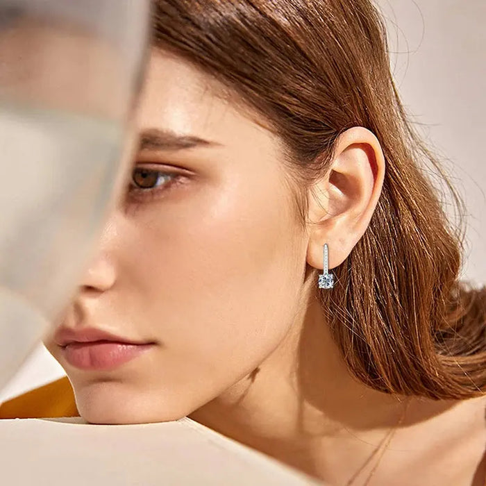 925 Sterling Silver Drop Earrings – 1ct D-Color Moissanite SF