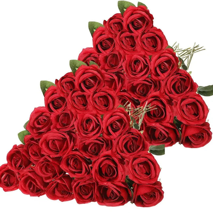 Artificial Velvet Roses – 50PCS Long-Stem Flower Bouquet SF