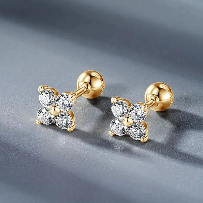Moissanite Stud Earrings – 10k Gold Four-Leaf Clover Design SF