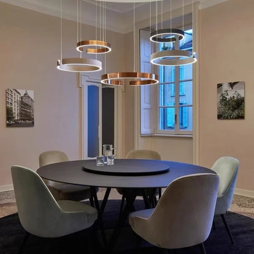 Modern C Ring Nordic Pendant Light – Dimmable LED Suspension Lamp in Black, Gold, and Rose Gold