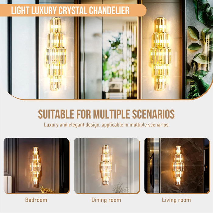 Crystal Wall Sconce – Luxurious 3- or 5-Tier LED Lighting with Gold Finish - Samanta Factory