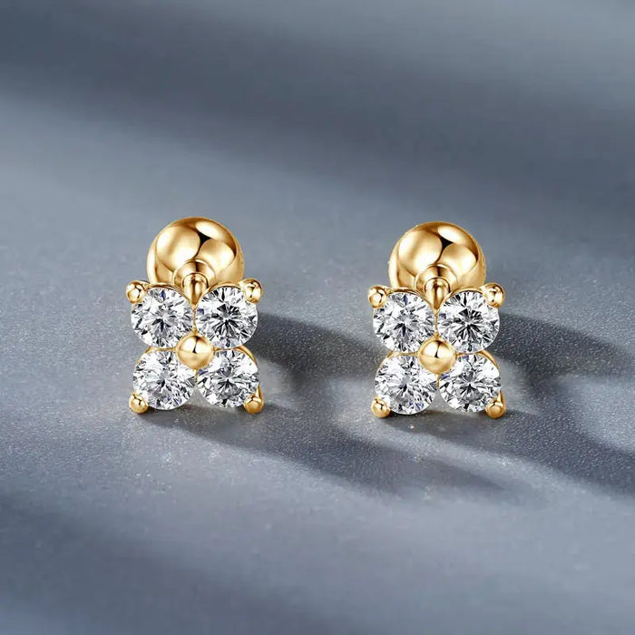 Moissanite Stud Earrings – 10k Gold Four-Leaf Clover Design SF