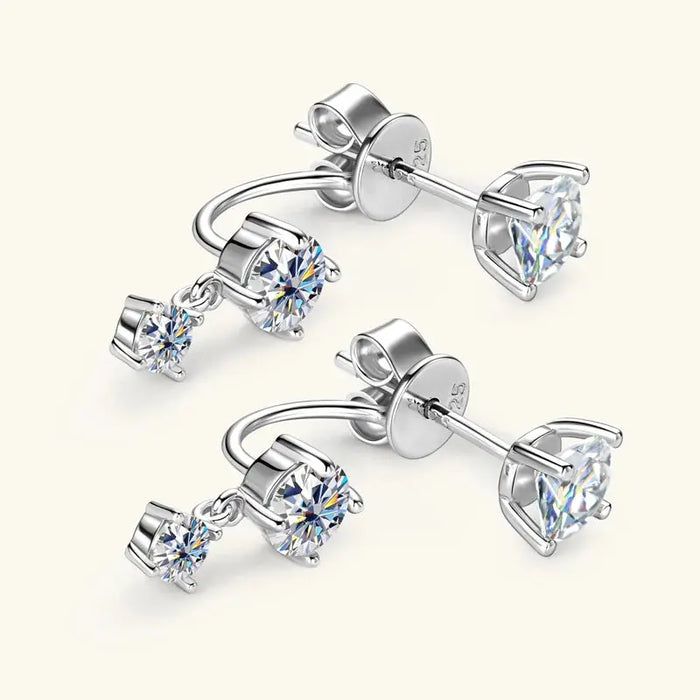 Moissanite Stud Earrings – D-Color VVS1 2-in-1 Sterling Silver SF