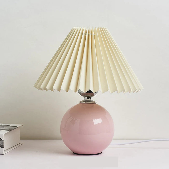 Korean Table Lamp – Vintage Pleated Fabric Shade with Ceramic Base - Samanta Factory