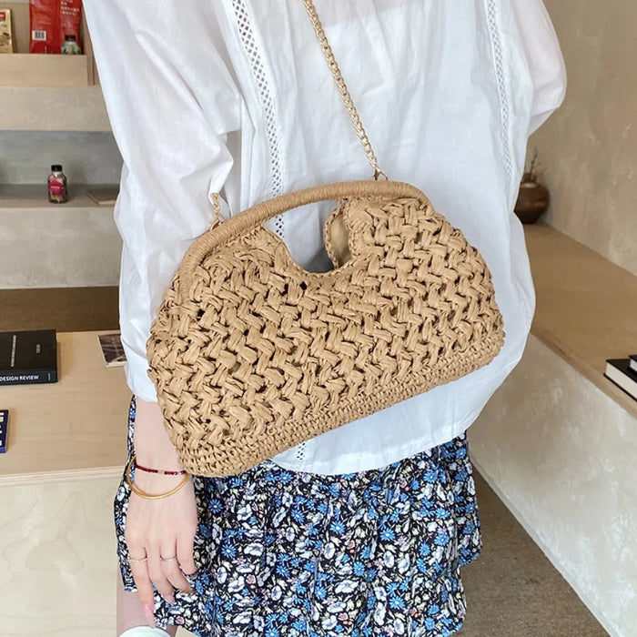 Retro Woven Straw Crossbody Bag – Women's Rattan Beach Shoulder Bag for Vacation & Travel SF