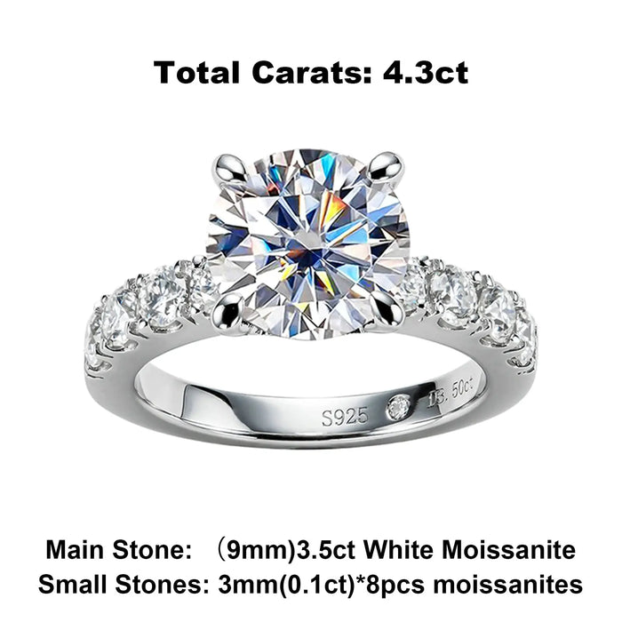 4.3CTTW Moissanite Engagement Ring – D Color Lab-Certified 925 Sterling Silver SF