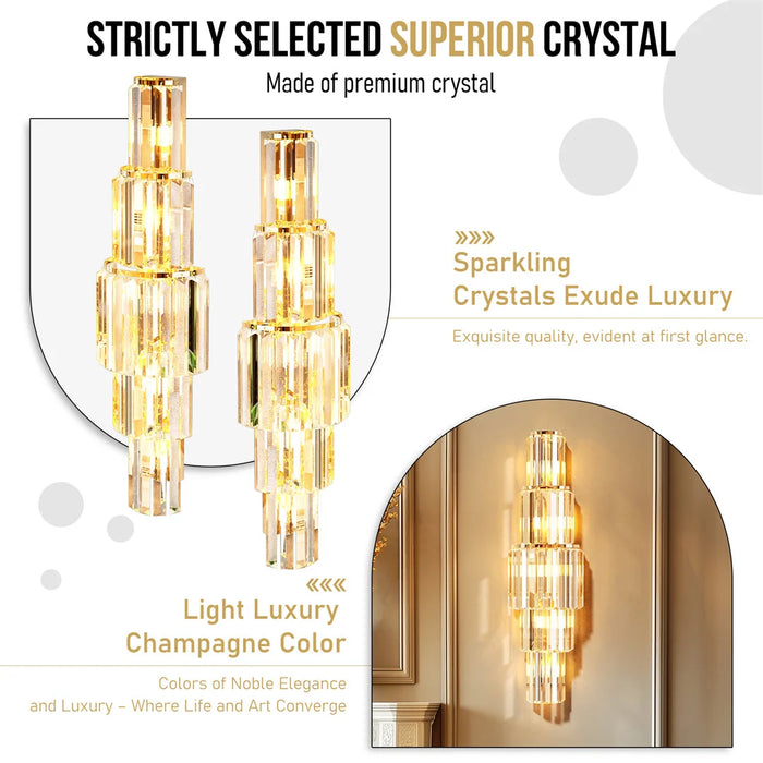 Crystal Wall Sconce – Luxurious 3- or 5-Tier LED Lighting with Gold Finish - Samanta Factory