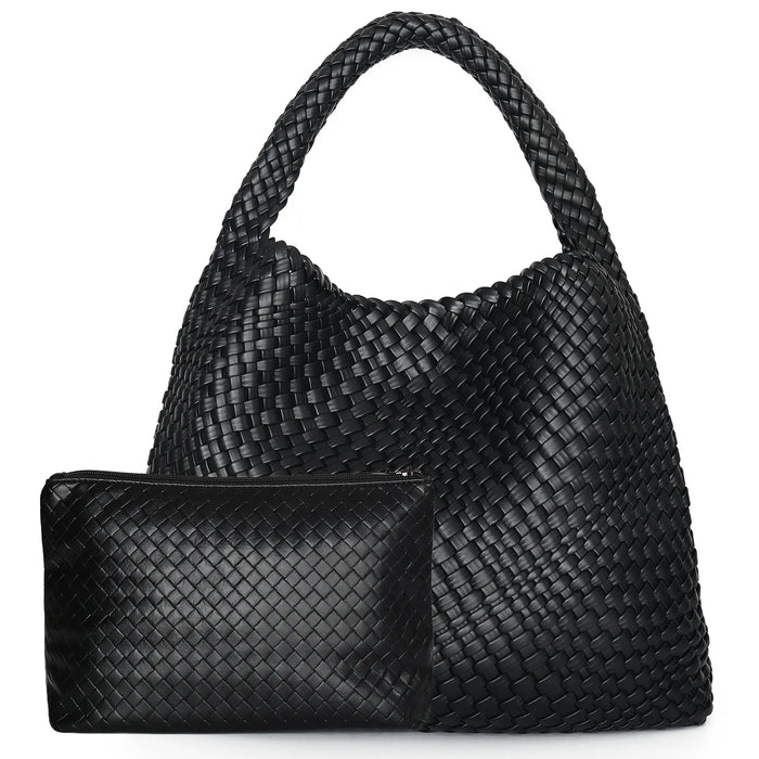 Women’s Woven PU Leather Tote Bag – Soft Handcrafted Shoulder Bag SF