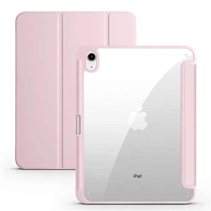 iPad Case with Pen Holder – Trifold PU Leather & Clear Acrylic Hard Back Stand Cover SF