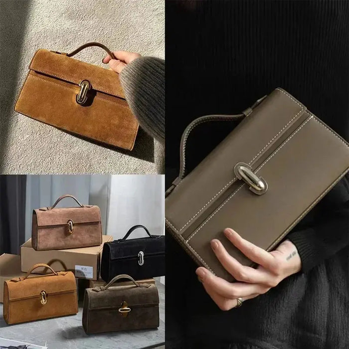 Women’s Leather Baguette Handbag – Minimalist Day Clutch SF