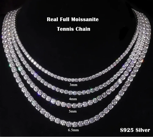 Certified 3/4/5mm moissanite necklace and bracelet set in sterling silver