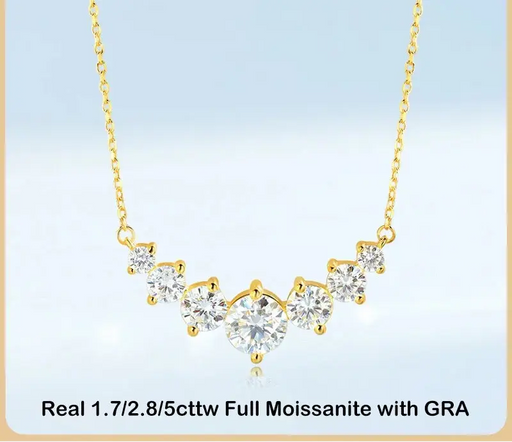 7-stone D-color VVS1 moissanite pendant necklace in 925 sterling silver with 18K white gold plating