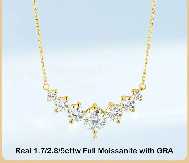 7-stone D-color VVS1 moissanite pendant necklace in 925 sterling silver with 18K white gold plating