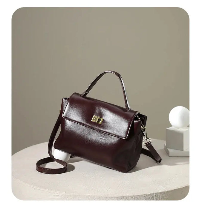 Women’s  Leather Shoulder Bag – Compact Casual Satchel SF