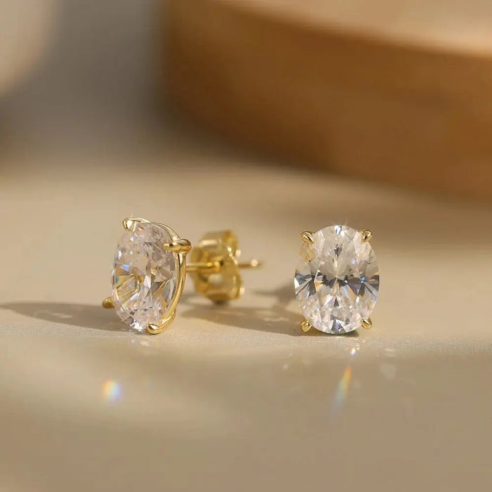 Oval Moissanite Stud Earrings – 0.5–3CT Brilliant Cut in 925 Sterling Silver SF