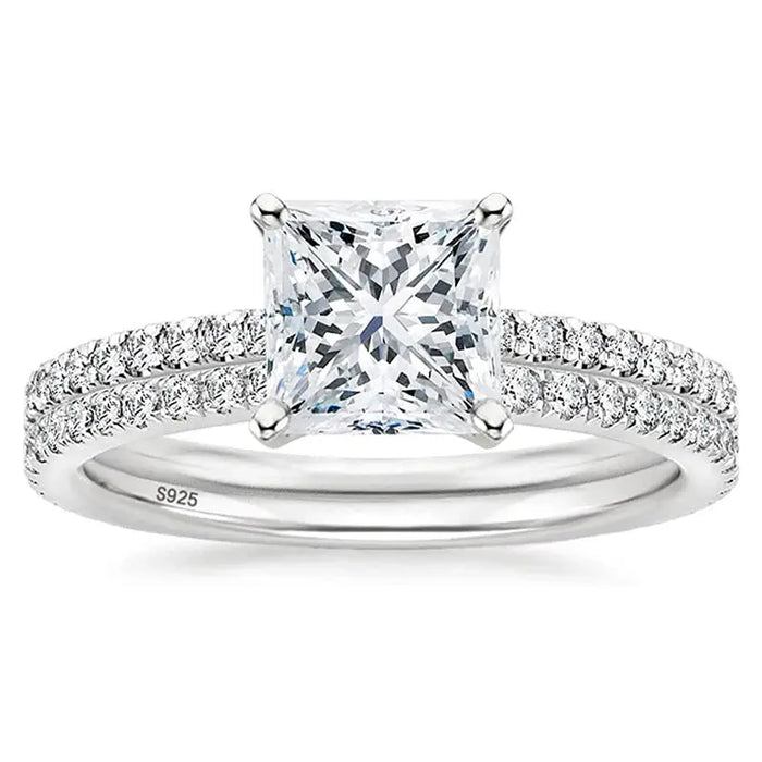 Square Cut Zircon Bridal Ring Set – 925 Sterling Silver Wedding Rings for Women SF