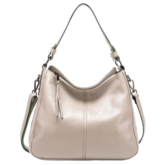 Genuine Leather Shoulder Bag – Soft, Versatile Hobo with Ruched Design - Samanta Factory
