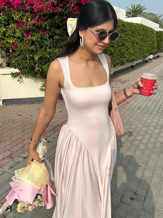 Camisole Dress – Pleated A-Line Elegance with Square Neck - Samanta Factory
