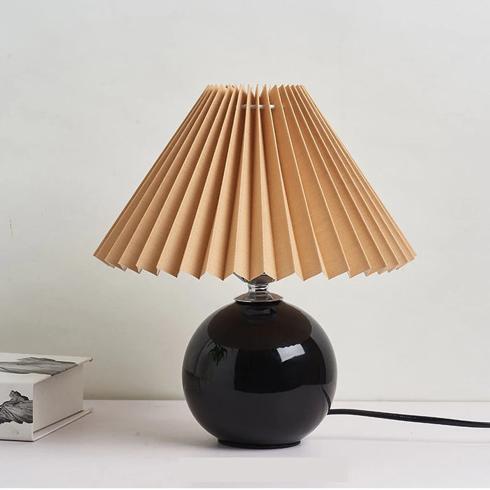 Korean Table Lamp – Vintage Pleated Fabric Shade with Ceramic Base - Samanta Factory