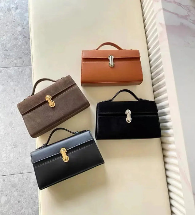 Women’s Leather Baguette Handbag – Minimalist Day Clutch SF