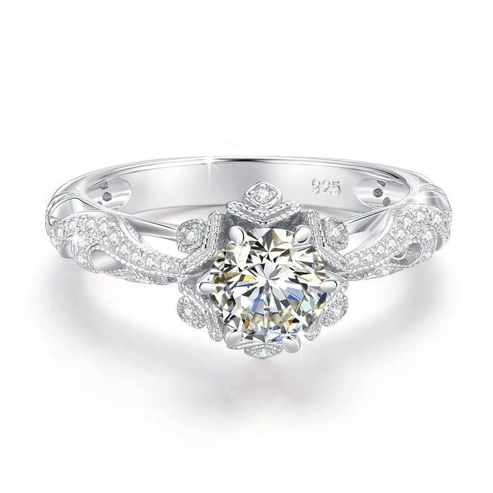 925 Sterling Silver Moissanite Ring – 1ct Skeleton Design with Zircon Accents SF