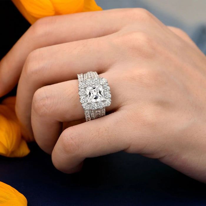 Bridal Ring Set – 7.5mm Princess Cut Cubic Zirconia SF