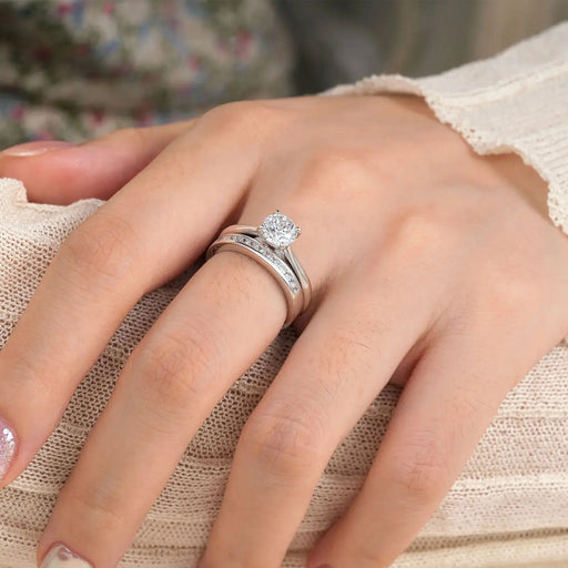 Bridal Ring Set 1ct Zircon | Sterling Silver Wedding Bands | Premium Shine