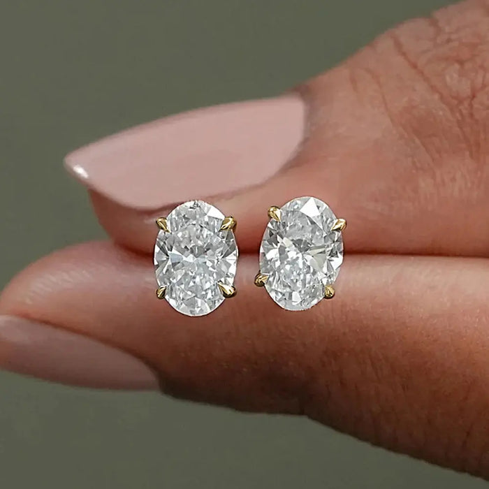 Moissanite Stud Earrings – D Color Oval Cut Sterling Silver SF