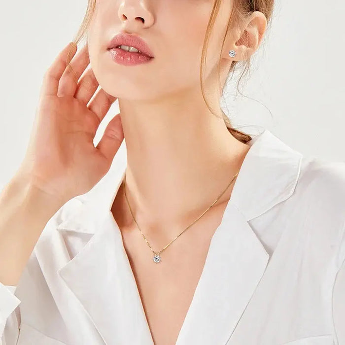 Classic Moissanite Pendant & Stud Earrings Set with Certificate SF