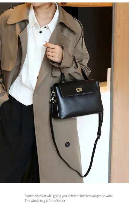 Women’s  Leather Shoulder Bag – Compact Casual Satchel SF
